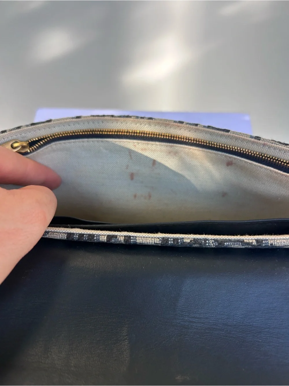 Dior Blue Navy Monogram Canvas Phone Wallet with Gold D-Ring